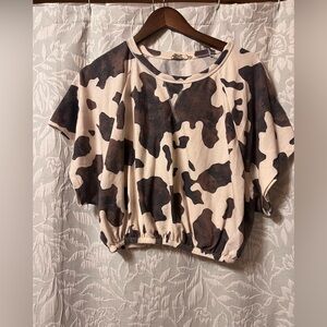 Altar'd State Black  and brown and Cream Cow Print Crop Top